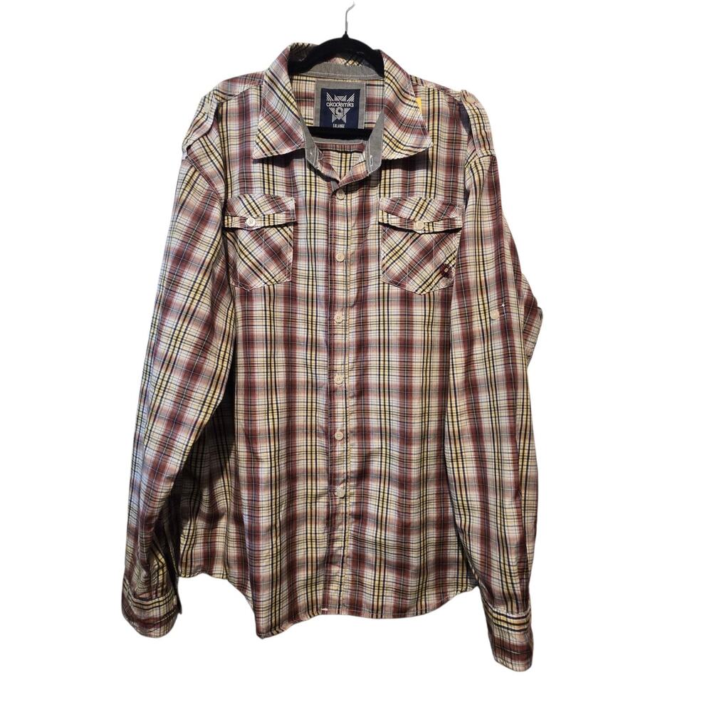 Akademiks‎ Plaid Button Shirt Men 5XL Multicolor Roll Tab Sleeve Pockets Classic